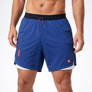 YoungLA Men's Blue Compression Athletic Shorts Elastic Waistband Drawcord XL